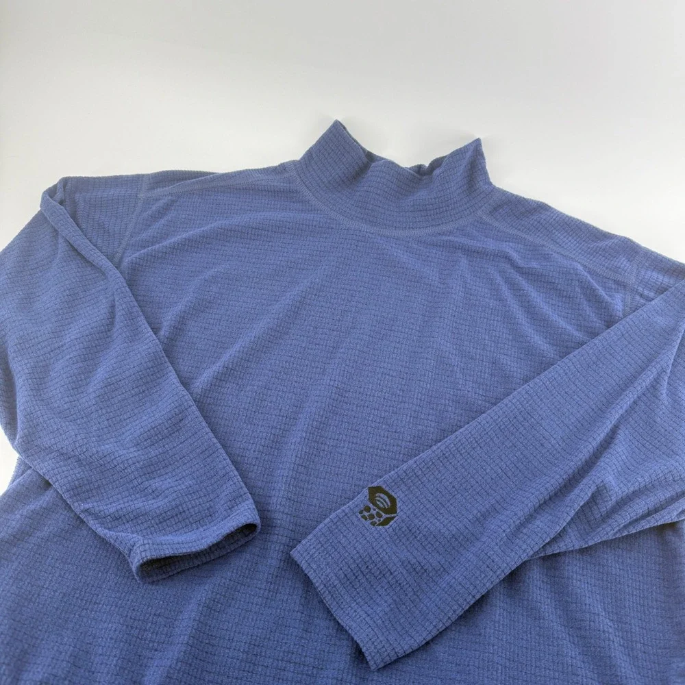 Mountain Hardwear Womens Blue Waffle Knit Mock Neck Base Layer Top Size 12 USA